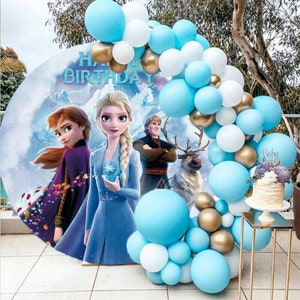 Frozen Elsa Birthday Party Decoration Custom Name Round Backdrop Baby Shower Photography Background Wall Photo Backdrop Party Supplies
