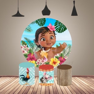 Baby Moana Round Arch Backdrop Cover Children Birthday Party Photo Photography Background Cake Table Cylinder Covers Circle Backdrop Decor