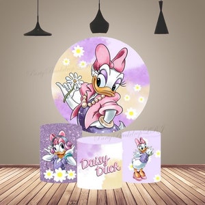 Sfondo rotondo per compleanno di ragazze Disney Daisy Duck Sfondo fotografico per torta Tavolo cilindrico Copricerchio Sfondo fotografico Set per festa