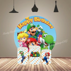 Cartoon Ronde Boog Achtergrond Cover Mario Baby Shower Fotografie Achtergrond Cilinderhoezen Kinderen Verjaardag Foto Achtergrond Set Cirkel Poster: