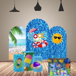 Seaside Pool Party Arch Backdrop Cover Summer Sun Swim Ring Arch Backdrop Kids Birthday Baby Shower Chiara Wall Decor Banner Double-Sided