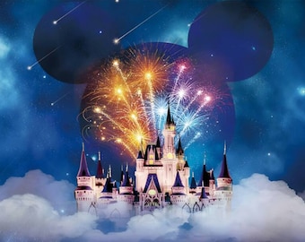 Cartoon Castle Birthday Backdrop: Mickey Mouse Party Banner