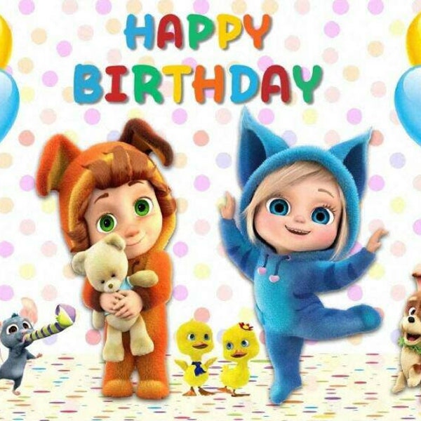 Cenário de aniversário de desenho animado: bolinhas coloridas, balões, fundo fotográfico de vinil