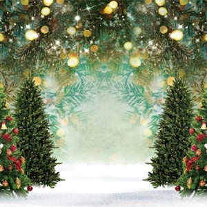Xmas Theme Photography Backdrop Banner Glitter Christmas Tree Lights Background Cloth Vinyl Banner Merry Christmas Outdoor Party Backdrop