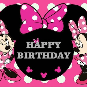 Pink Cartoon Girl Birthday Photography Backdrop Minnie Mouse Birthday Party Backdrop Photo Background Custom Banner Studio Props