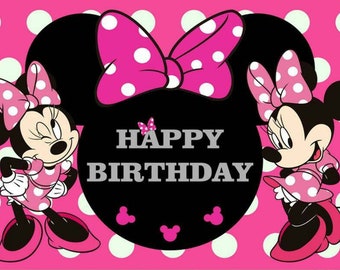 Pink Cartoon Girl Birthday Photography Backdrop Minnie Mouse Birthday Party Backdrop Photo Background Custom Banner Studio Props