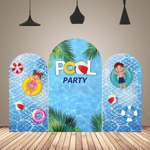 Summer Pool Party Swim Ring Arch Backdrop Covers Kids Baby Shower Birthday Chiara Wall Party Decoration Background Fabric Double-Sided Print