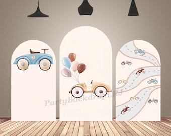 Kids Birthday Arch Cover Double Sided Racing Car Balloon Arch Wall Photography Backdrop Baby Shower Party Decor