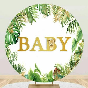 Baby Shower Round Photography Backdrop Cover Newborn Kids Birthday Party Backdrop Jungle Green Leaves Circle Photo Background Decoration