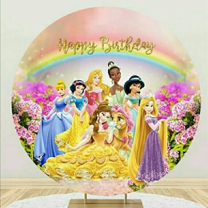 Lovely Princess Round Backdrop Cover Baby Birthday Photography Backdrop Wall For Girls Cartoon Photo Background Polyester Party Decoration