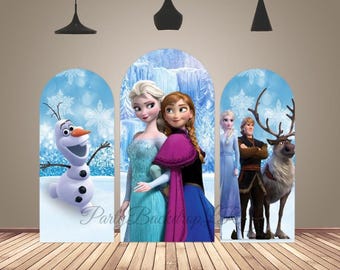 Cartoon Princess Arch Backdrop Elsa Anna Girls Birthday Party Decor Arched Cover