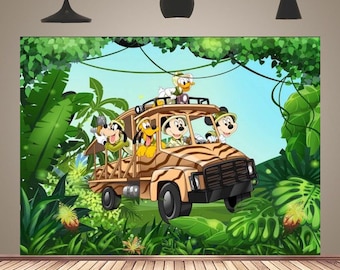 ディズニー ジャングル サファリ ミッキー テーマ 写真撮影用背景幕 ワイルド ワン 背景幕 バナー 子供の誕生日パーティー 新生児シャワー装飾 ブース小道具