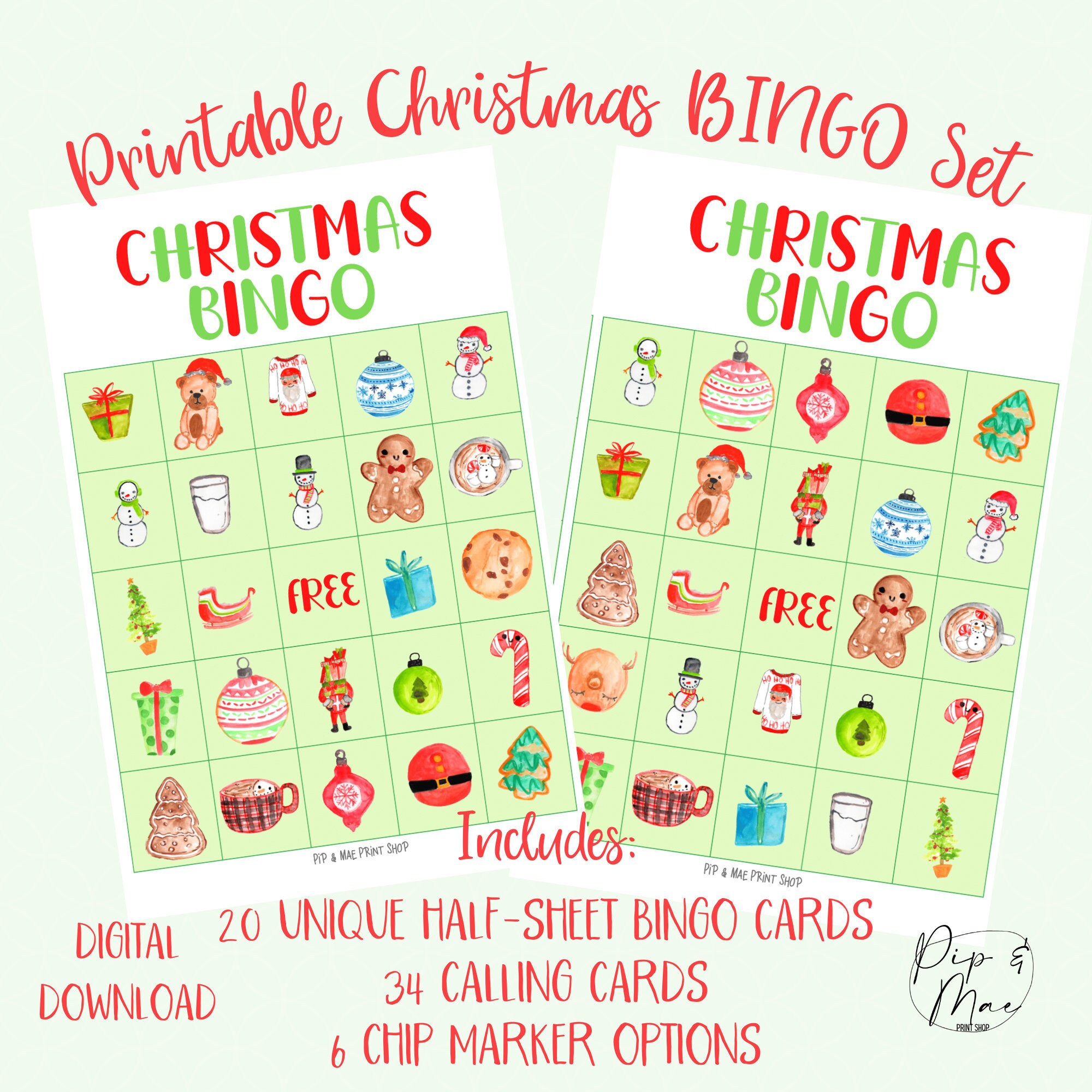 Printable Christmas Bingo for Kids Downloadable Christmas | Etsy