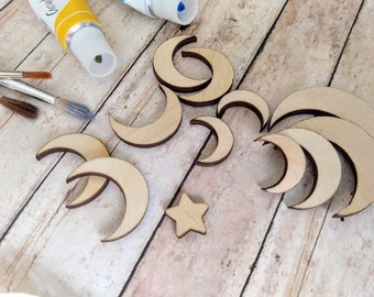 10 Pcs - Laser cut Crescent moons. Wooden moons shape for Craft making. DIY Unfinished earring blanks. Wooden blanks moon.