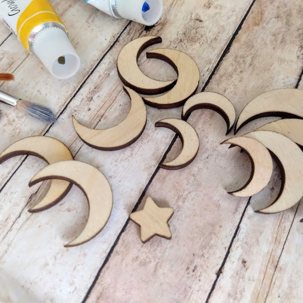 10 Pcs - Laser cut Crescent moons. Wooden moons shape for Craft making. DIY Unfinished earring blanks. Wooden blanks moon.