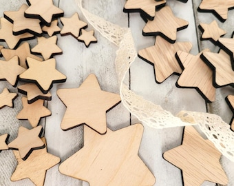 10 Pcs - Laser cut wooden blank Stars. Small primitive plain star. Wooden stars shape. Craft making. Keepsakes present. Holiday decorations