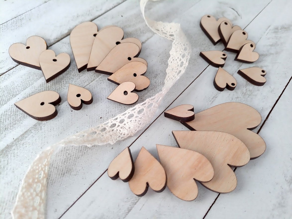 10 Pcs Small Wooden Heart. Hearts Set for DIY Projects. Unfinished