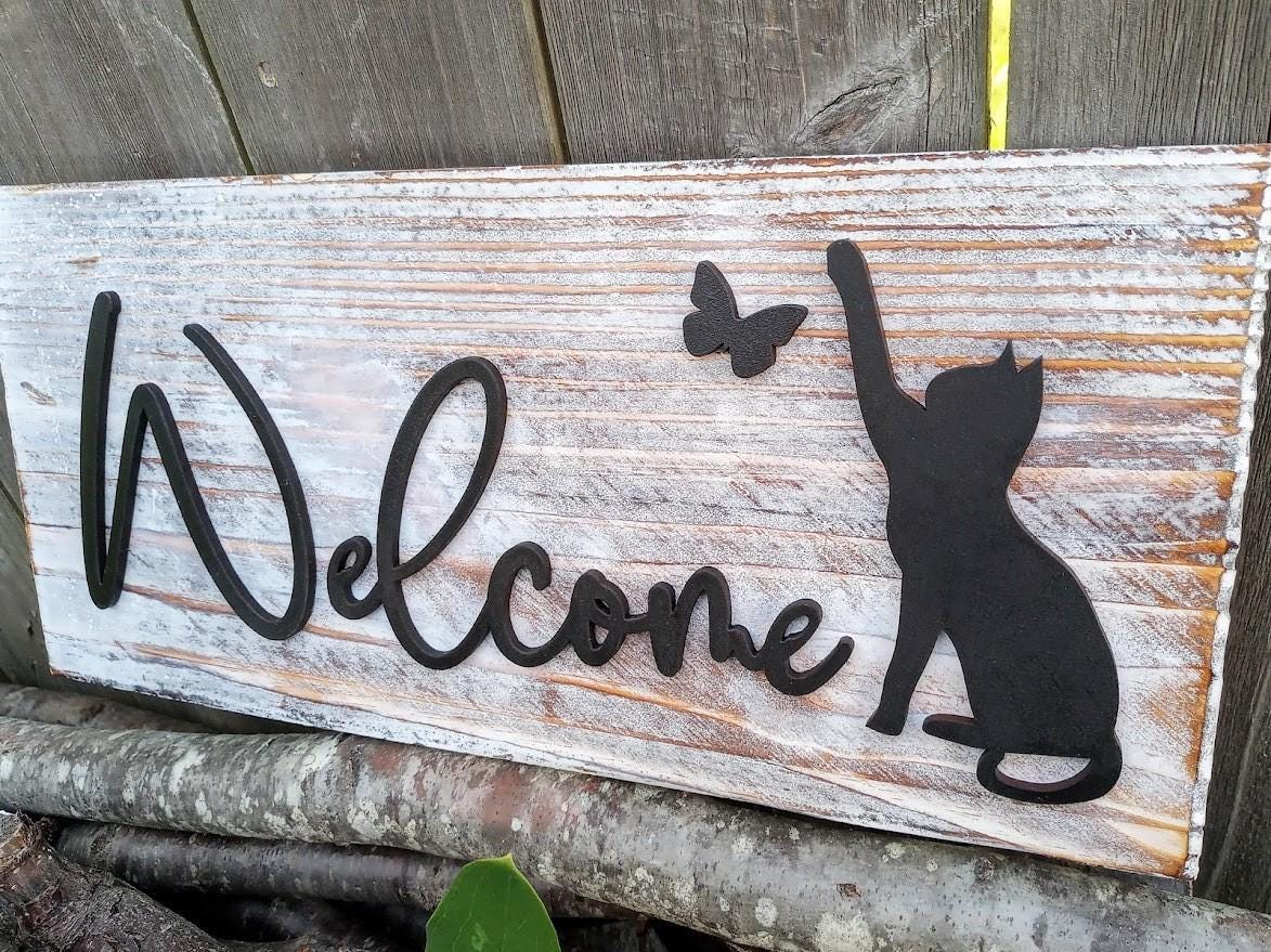 Personalized Cat Welcome Sign. 3D Wooden Wall Decor - Etsy