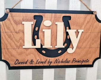 Personalized Horse Stall Sign with your Logo. Custom Barn Name Plaque. Equestrian Farm House sign