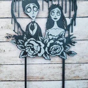 Halloween Wedding Cake Topper, Corpse Bride cake topper, Dark Wedding Cake topper, Spooky cake topper