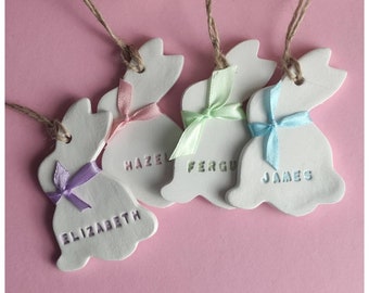 Personalised clay bunny / Easter decoration / Easter gift tag/fever friday
