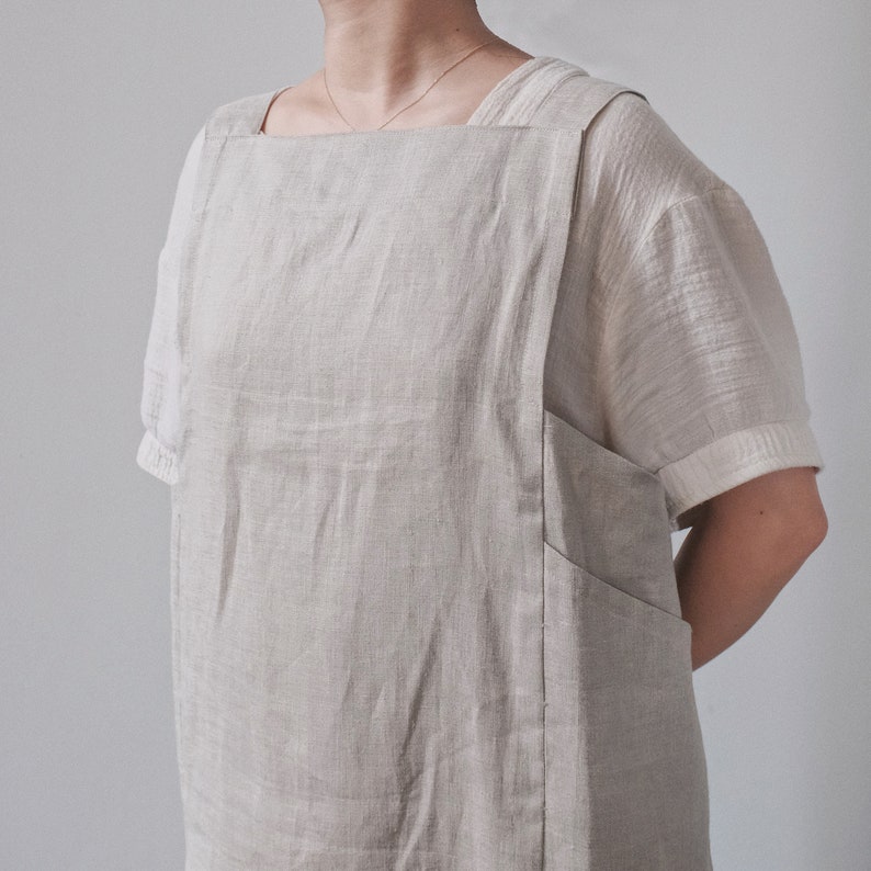 Natural linen pinafore apron Oeko-tex European linen apron Japanese cross-back apron sustainable kitchen wear image 8