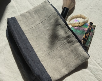 Patchwork pouch | linen zipper pouch | small linen make-up bag | linen pochette | linen toiletry | travel cosmetic bag