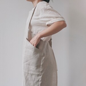 Natural linen pinafore apron Oeko-tex European linen apron Japanese cross-back apron sustainable kitchen wear image 7