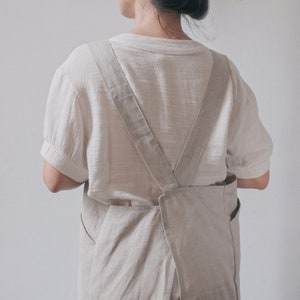 Natural linen pinafore apron Oeko-tex European linen apron Japanese cross-back apron sustainable kitchen wear image 10