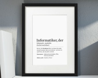 Informatiker Kunstdruck im Rahmen schwarz mit Passepartout Bild Poster Fine Art Deko gerahmt Din A4 Holzrahmen Geschenk