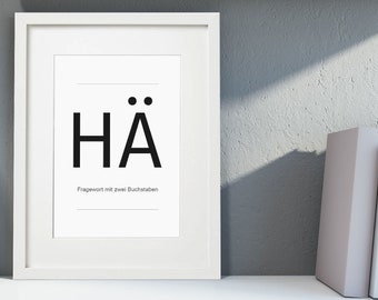 Fragewort mit 3 Buchstaben Kunstdruck im Rahmen weiss mit Passepartout Deko Wandbild Poster gerahmt Din A4 Bild Holzrahmen Geschenk