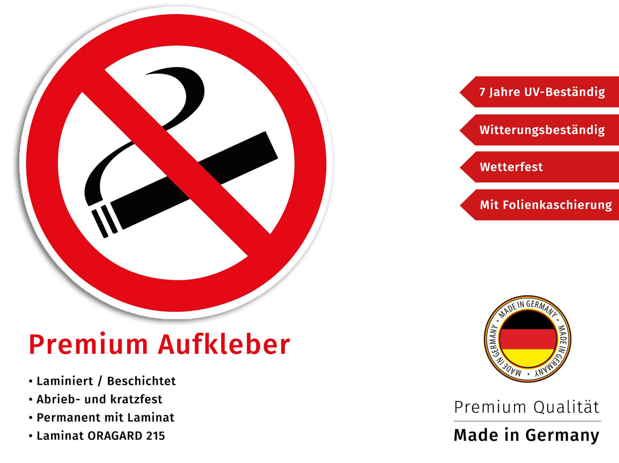 Sticker Nicht rauchen Aufkleber Hinweis Rauchverbot Schild Wetterfest  UV-Beständig - .de