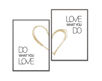 Do what you love Kunstdruck Set Love what you do Bild Wandbild Poster Herz Gold Geschenkidee Deko Din A4