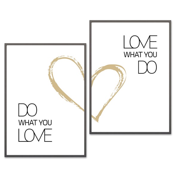 Do what you love Kunstdruck Set Love what you do Bild Wandbild Poster Herz Gold Geschenkidee Deko Din A4