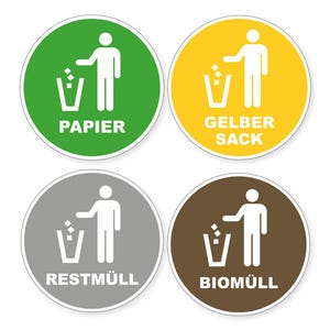 Recycling Aufkleber Sticker Hinweis Schild Mülltrennung Restmüll Bio Altpapier Gelber Sack