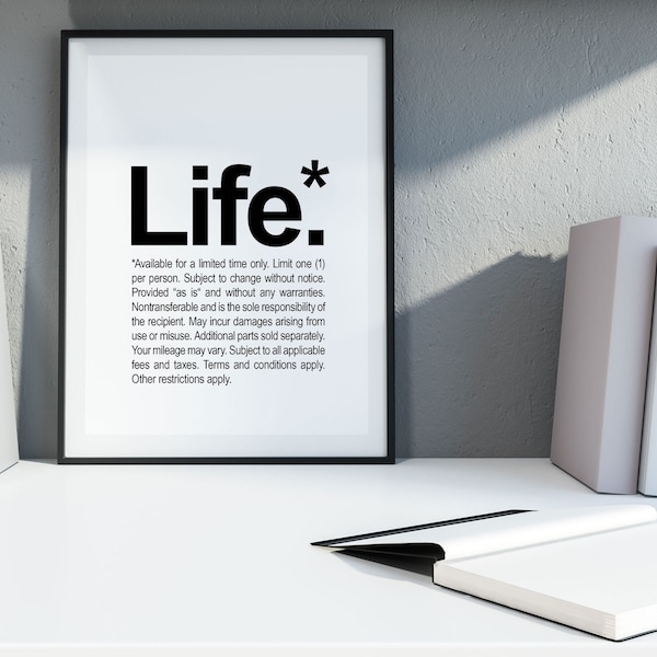 LIFE Definition Kunstdruck Bild Poster Deko Philosophie Din A4 Fine Art Print Design Typo Grafik lustige und witzige Geschenkidee