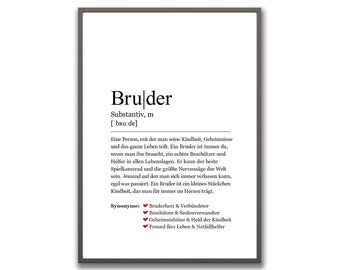 Bruder Bild Poster Wandbild Familie Geschenkidee Deko Din A4 Wörterbuch Beschreibung Synonym