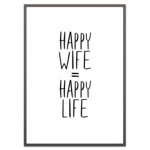 Happy Wife Life Bild Poster Wandbild Geschenkidee Deko Din A4 Wörterbuch Beschreibung Synonym