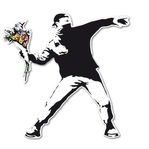 Banksy Flower Thrower Aufkleber Autoaufkleber Urban Street Art Sticker Wetterfest UV-Beständig Bild 2