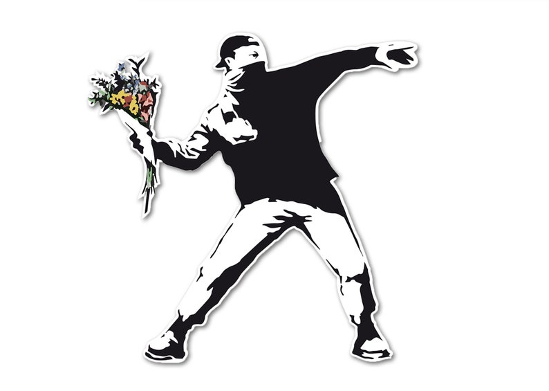 Banksy Flower Thrower Aufkleber Autoaufkleber Urban Street Art Sticker Wetterfest UV-Beständig Bild 2