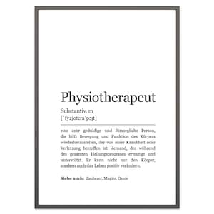 Physiotherapist art print picture poster mural profession gift idea practice decoration DIN A4 dictionary description synonym