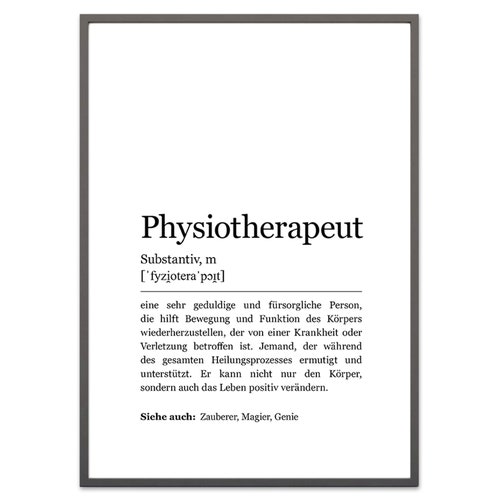Fisioterapeuta impresión artística imagen póster mural profesión idea de regalo práctica decoración Din A4 diccionario descripción sinónimo