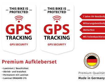 GPS Tracking Sticker Fahrrad 2x Aufkleber Mountainbike Rennrad Security weiss Wetterfest UV-Beständig