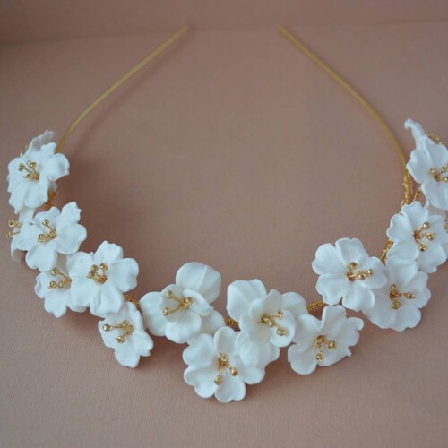 Ivory Gold Flowers Wedding Tiara Ivory Gold Bridal Vine Etsy