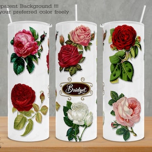 Roses Tumbler Sublimation | Transparent Background | Sublimation design png | 20 oz. Skinny Tumbler | Tapered, Straight PNG
