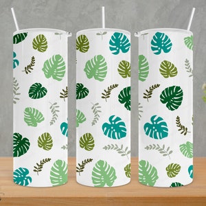 Monstera Sublimation Skinny Tumbler 20 oz. | Transparent Background | Sublimation Design | Template Tapered, Straight Walled PNG