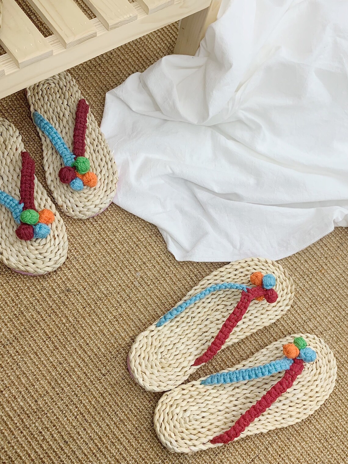 Beach shoes Wool ball slippers Holiday slippers Hand woven Etsy