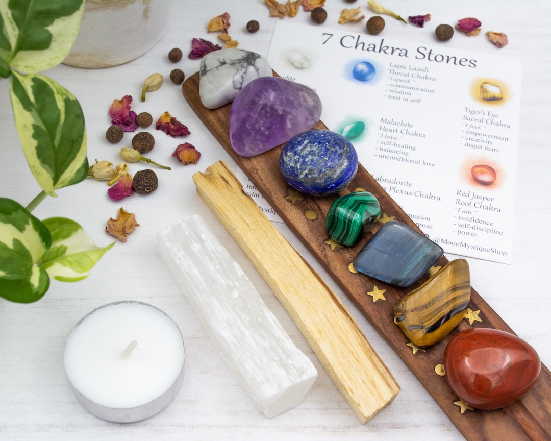 7 Chakra Healing Crystal Kit, Beginner's Polished Tumbled Stone Set ...