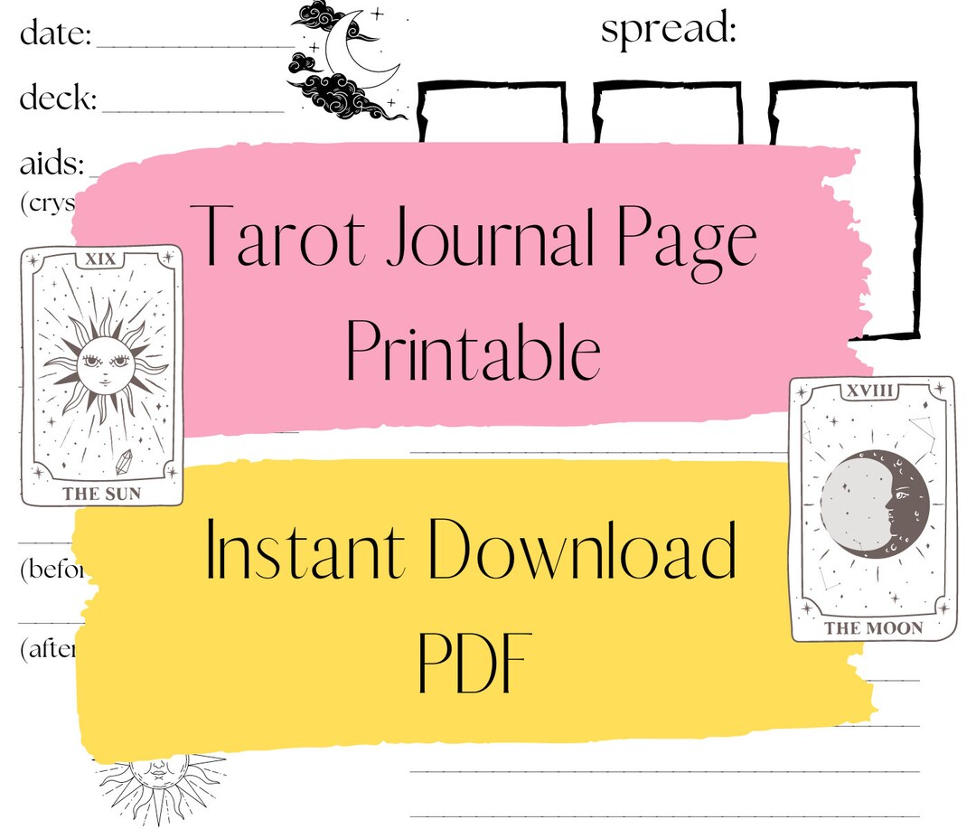 Printable Tarot or Oracle Journal Page, Instant Digital Download, 3 ...