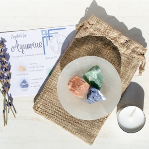 Aquarius crystal gift set, consciously sourced healing stones, January, February birthday birthstone, air sign Zodiac birthday friend gift